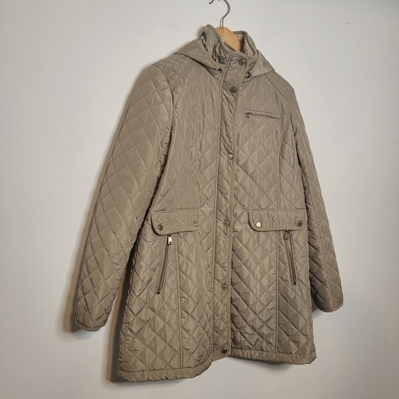 Ralph Lauren Lauren Quilted Taupe Jacket Size L - Picture 13 of 14